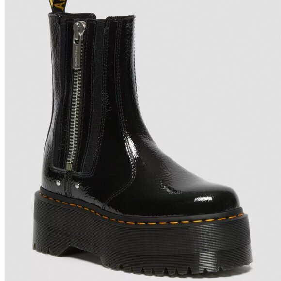 Dr. Martens 2976 Max Distressed Patent Chelsea Platform Boots - Picture 2 of 12